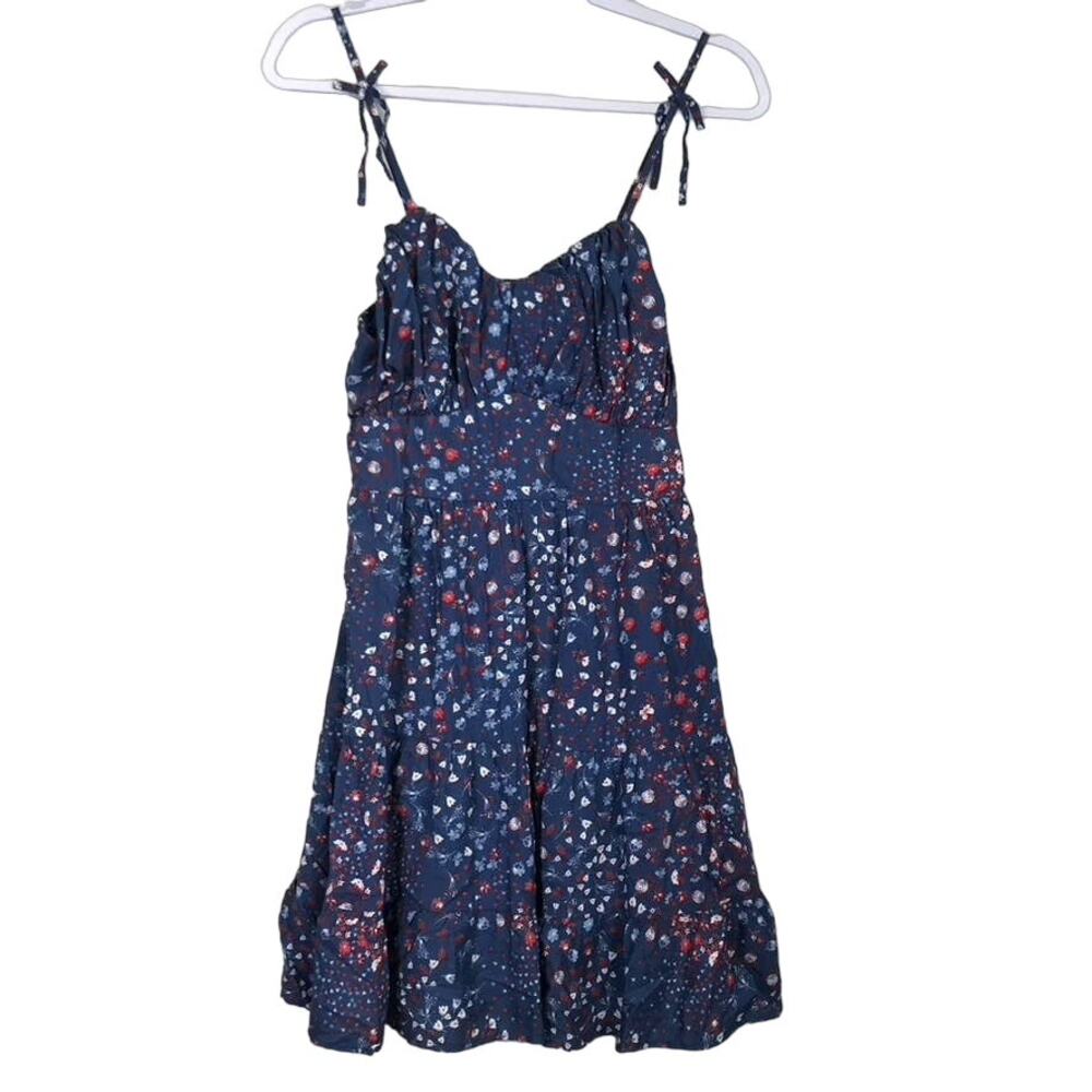 Japna Dress Medium Blue Ditsy Floral Tiered Y2K Babydoll Skater 90s Boho Cottage